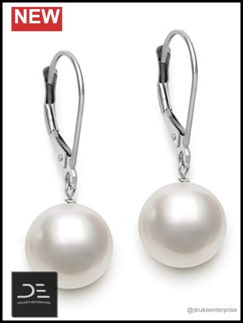 White Cultured Freshwater Pearl Dangle Drop Earrings Lever Back